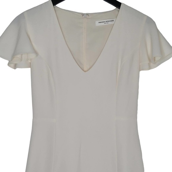 Amanda Uprichard Irvina Mini Dress XS Ivory Flutter‎ Sleeve V-Neck Flounce Hem - Picture 3 of 12